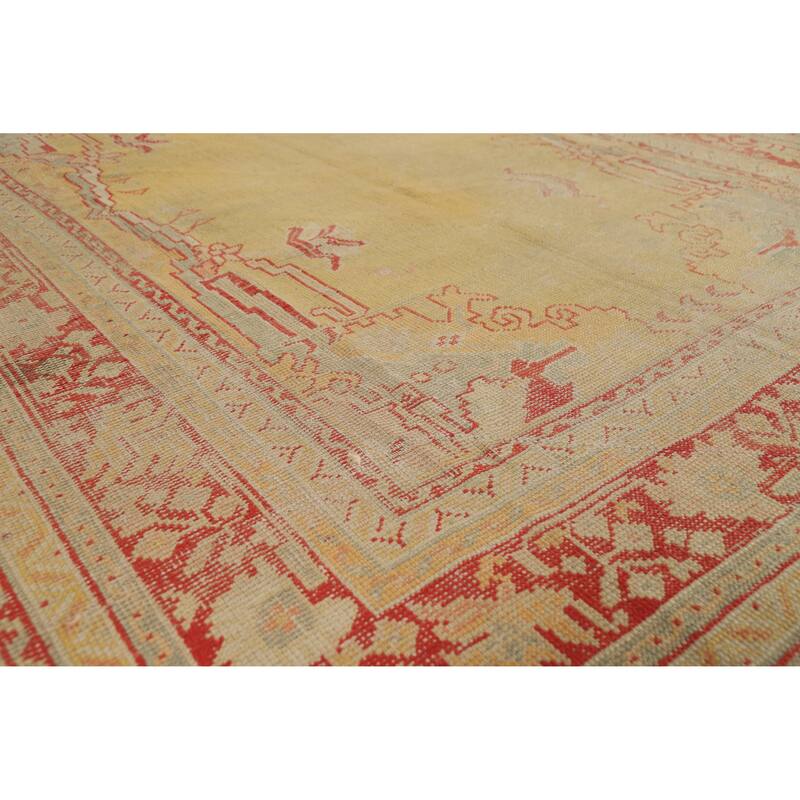 Pre-1900 Antique Vegetable Dye Oushak Turkish Handmade Wool Carpet - 6'9" x 9'6"