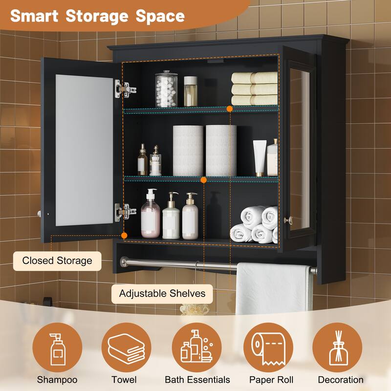 30 Inch Wall Mounted Medicine Cabinet with Mirror, Adjustable Shelves and Soft Close Doors
