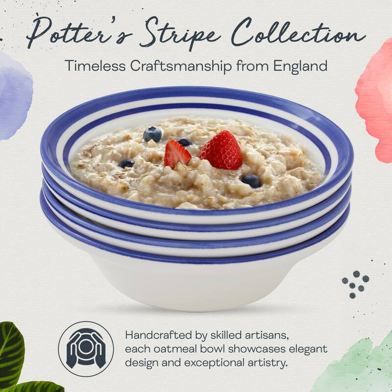Portmeirion Set of 4 Potters Stripe Oatmeal Bowls - 6.5" D x 2" H