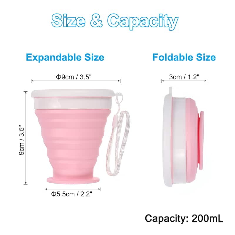 2pcs Collapsible Water Bottle, 200mL Travel Folding Cup for Camping - Pink