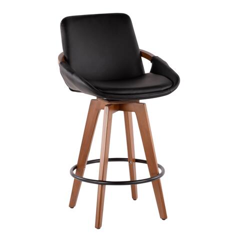 Cosmo Mid-Century Counter Stool in Walnut and Faux Leather