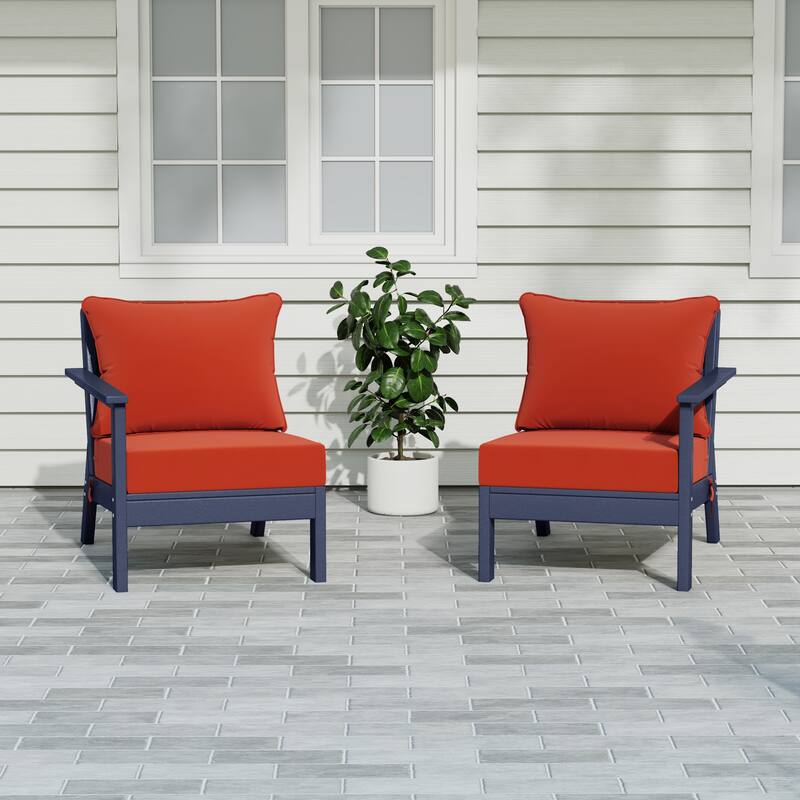 Polytrends Birchwood All Weather HDPE Outdoor Patio Deep Seating Navy Blue Loveseat (2-Piece) - Navy Blue/Orange