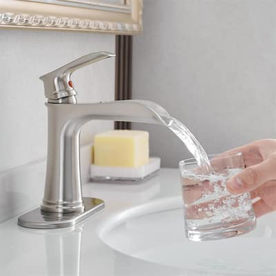 Sink Faucet with Deck Plate Waterfall Brushsed,Bathroom Faucets