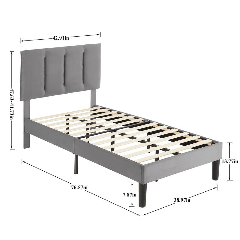 VECELO 3-Pieces Bedroom Sets Upholstered Bed Frame and Nightstands Set of 2 Dark Grey Platform Bed Frame