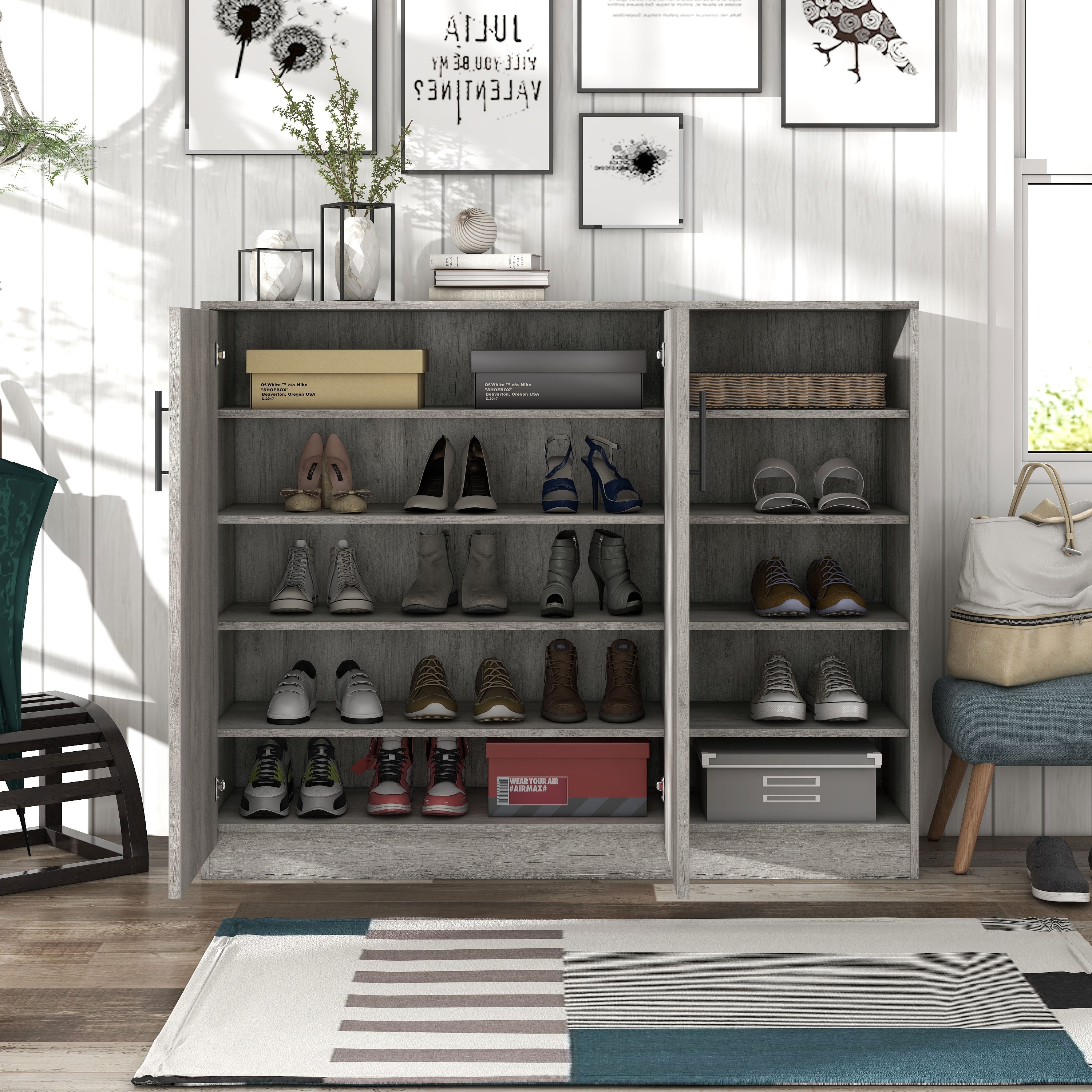 Grey oak sales shoe cabinet