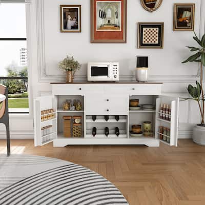 Large Kitchen Buffet Sideboard, Multifunctional Wood Coffee Bar Cabinet, Storage Cabinet with Drawer & Adjustable Shelf