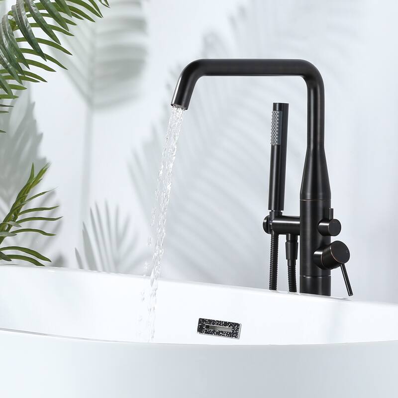WOWOW Minimalist Freestanding Bathtub Faucet with Handheld Shower