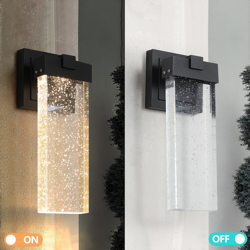 2-Pack Weatherproof Outdoor Wall Sconces – LED Bubble Crystal Fixtures with Auto Light Sensor (12W per Lamp)