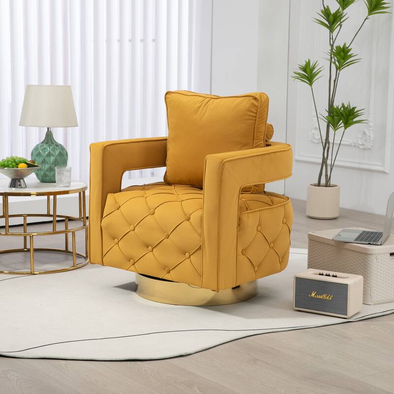 Mid Century 360° Swivel Tufted Accent Armchairs with Velvet Upholstered