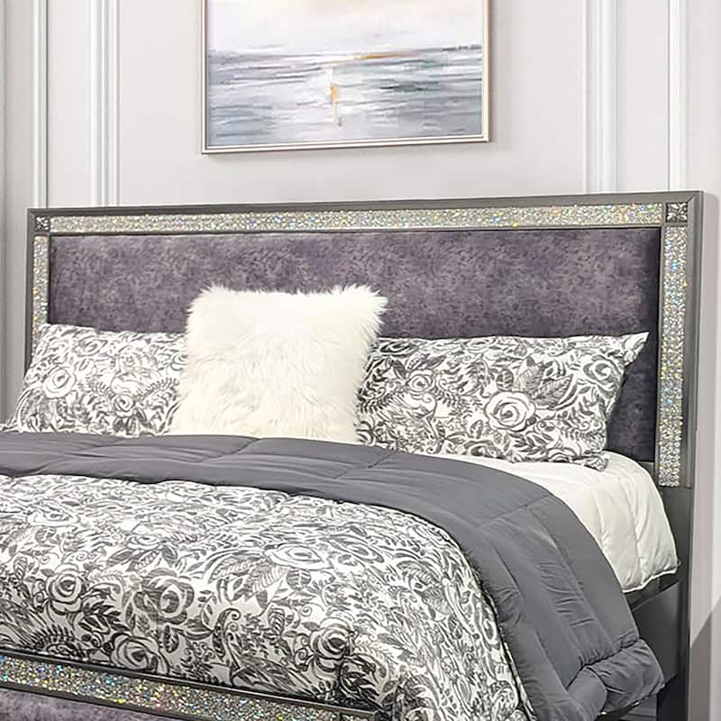 Furniture of America Welen Glam Grey Wood Panel Bed with Padded Headboard and Footboard