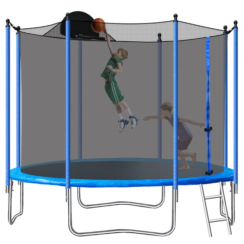 10FT trampoline with basketball hoop and 360-degree safety net