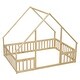 preview thumbnail 13 of 25, Kids Furniture Full Size Wood House-Shaped Floor Bed Kids Bed with Fence and Guardrails, Grey