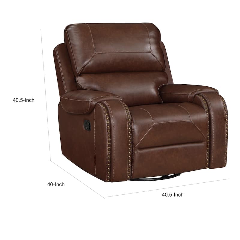Dean 41 Inch Swivel Glider Manual Recliner Chair, Brown Faux Leather