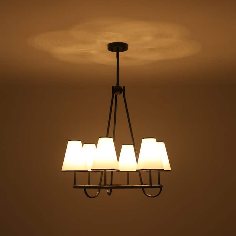 Transitional 6-Light White Fabric Cone Circular Chandelier 25.6 in