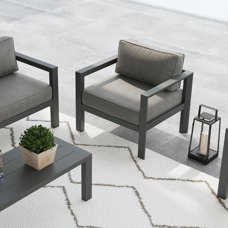 Homestyles Grayton Outdoor Aluminum Sofa with Lounge Chairs and Coffee Table - 81" x 26" x 29"