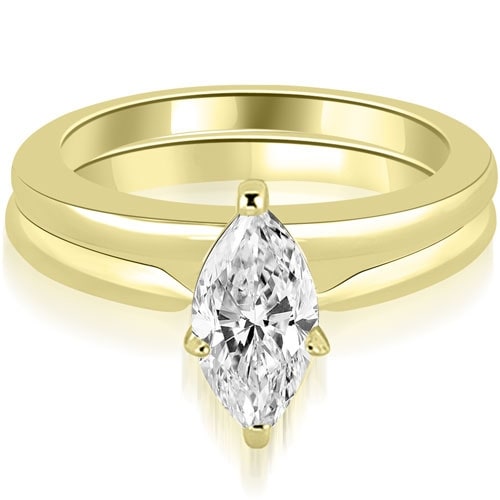 0.75 cttw. 14K Yellow Gold Classic Solitaire Marquise Cut Diamond Bridal Set