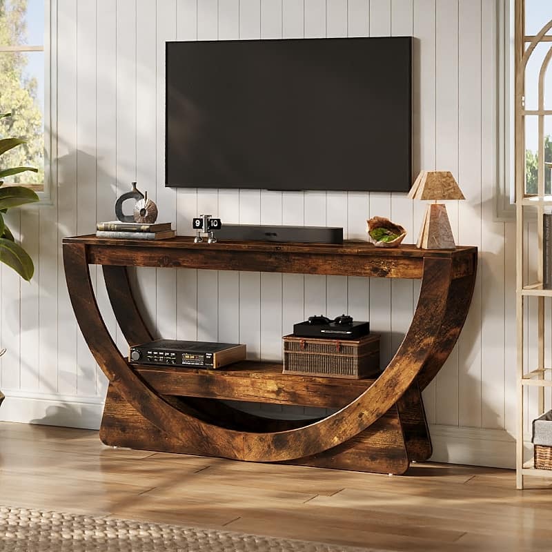 63-Inch Arched Console Table for Entryway, 2-Tier Narrow Long Sofa Table - 63" L x 11.81" W x 31.69" H