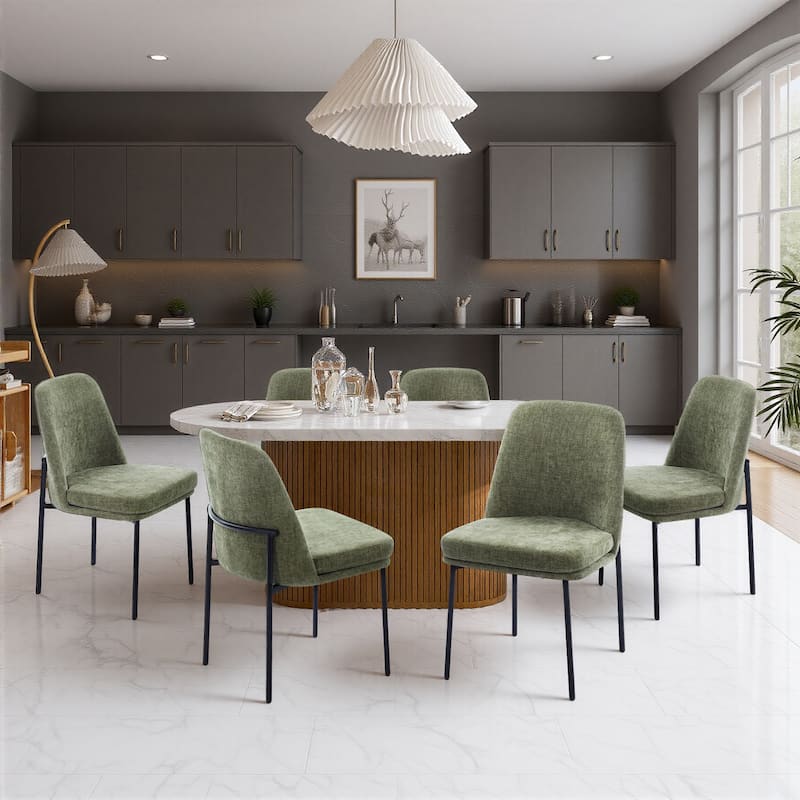 RENEWLINE Set of 2 Modern Dining Chairs with Curved Back & Metal Legs, Fabric or Leather Upholstered