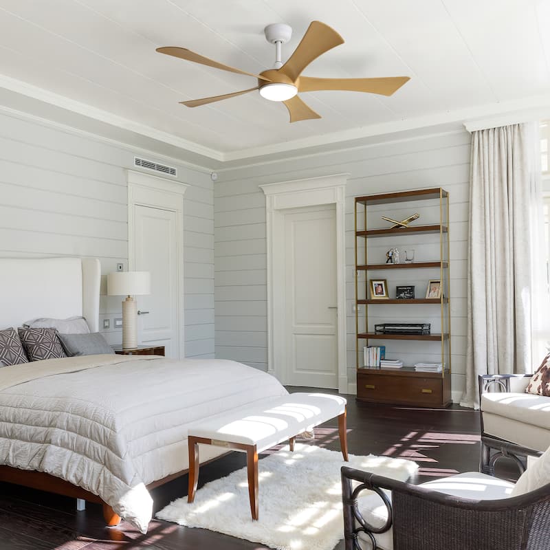 6-Speed Remote Control Wood Ceiling Fan with Dimmable LED Light & Time Function, Reversible DC Motor