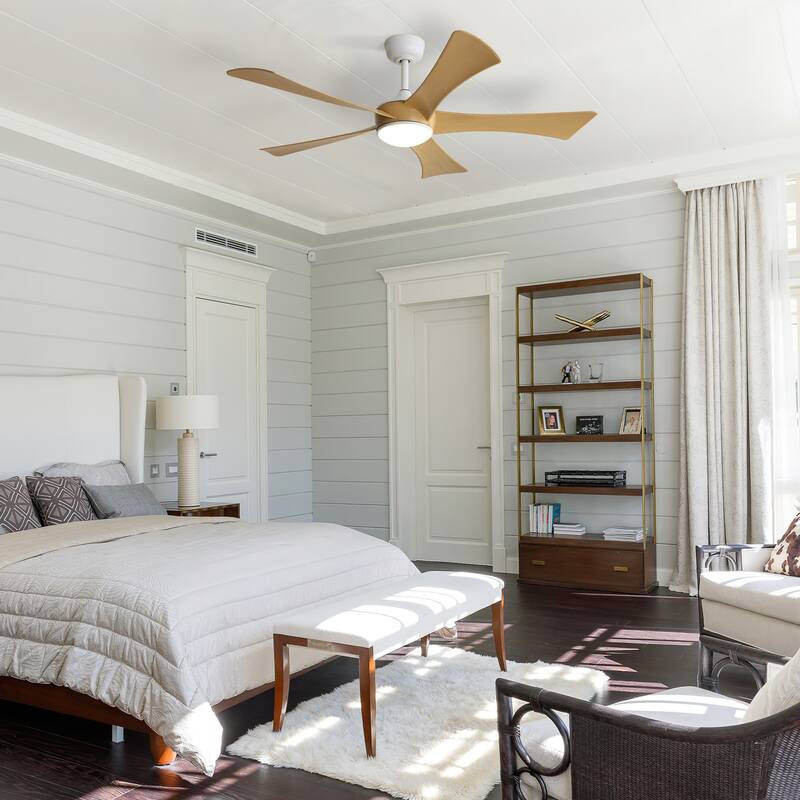 Farmhouse 5 ABS Blades Reversible Ceiling Fan Chandelier, 52" Indoor/Outdoor Ceiling Fan with Light Remote, 6-Speeds Timing - White