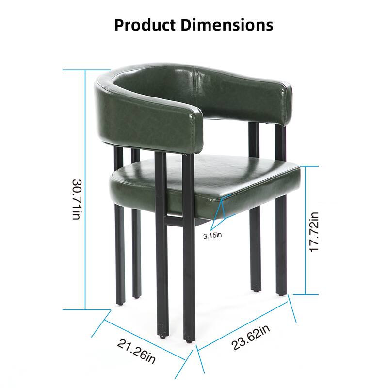 Modern Dining Chairs Set of 2, Faux Leather Upholstered Barrel Chairs with Integrated Curved Back And Armrests, Metal Frame