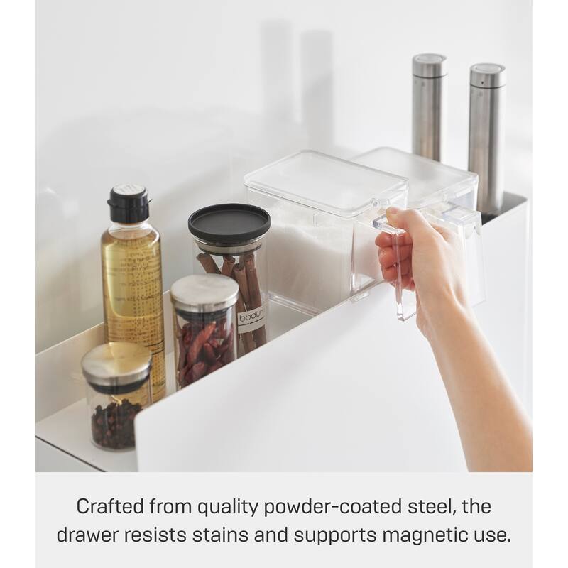 Yamazaki Home Two-Tier Sliding Drawer Seasoning Rack, Steel - L 19.69 x W 4.92 x H 20.67 inches