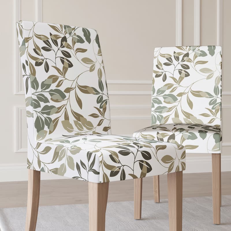 No. 918 Hillsboro 2-pack Botanical Print Stretch Fit Elastic Dining Chair Cover Pair - 28" x 39" - Sage Green