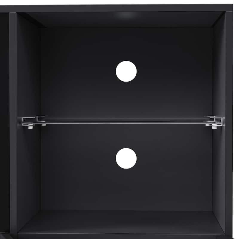 Black 67" TV Stand with LED Lights, Large Storage Cabinet and Tempered Glass Shelves for TVs Up to 75"