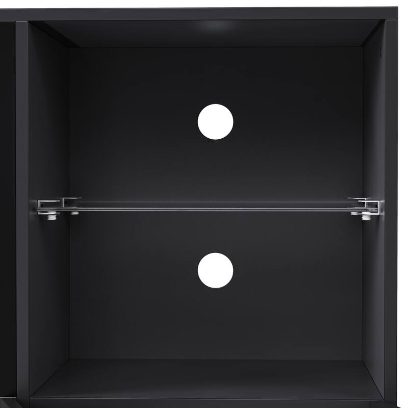 Roomfitters Modern High Gloss TV Stand with Illuminated Design, Media Console with Storage Cabinets and Glass Shelves