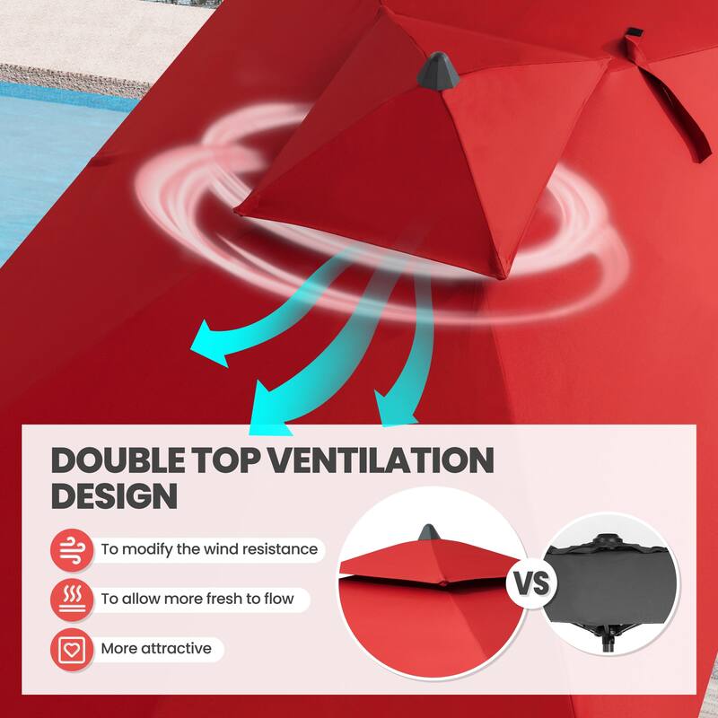 9 x 5 FT Outdoor Patio Double Top Market Umbrella and Base Stand with Wheels