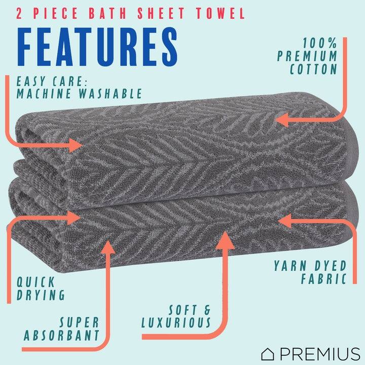 PREMIUS 2 Pack Leaf 100% Cotton Yarn Dyed Bath Sheet, 32x64 Inches - 32x64 Inches