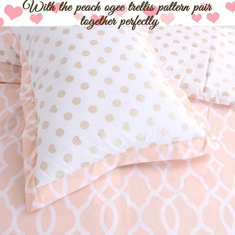Cozy Line Peach Heart Polka Dot Reversible Bedding Comforter Set