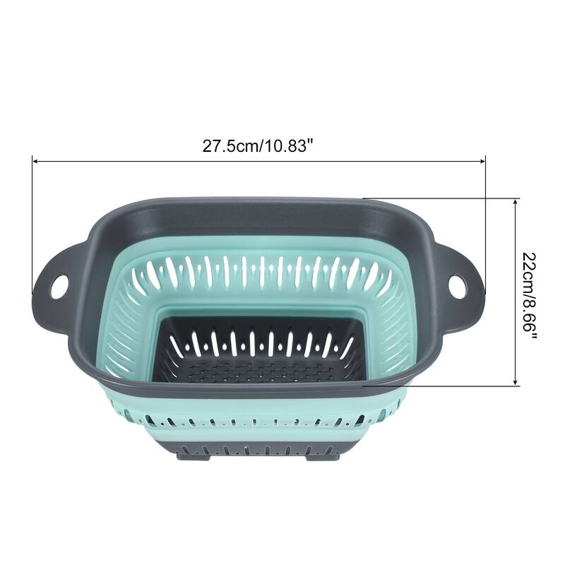 Silicone Collapsible Colander, Square Collapsible Strainer Food Strainers-Green - Green - 27.5 cm x 22 cm x 11 cm