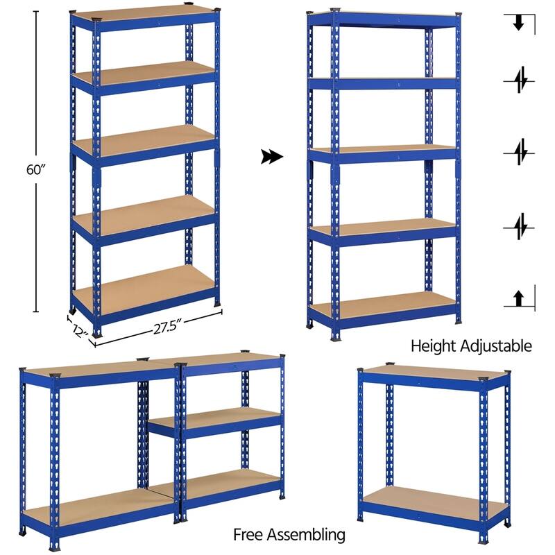 Yaheetech 5 Tiers Boltless Storage Shelf 330lb Capacity for Each Tier,Metal Frame MDF Wood Boards