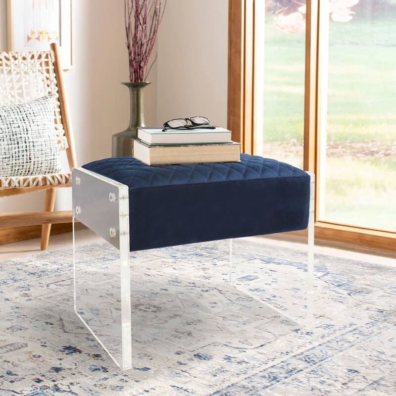 Pasargad Home Tribecca Acrylic & Velvet Stool