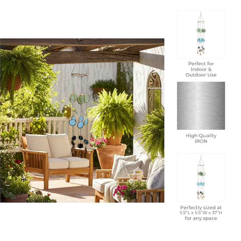 Metal Glass Discs Hanging Chime for Home and Garden Decor - 37" Gold - 5.5" x 5.5" x 37"