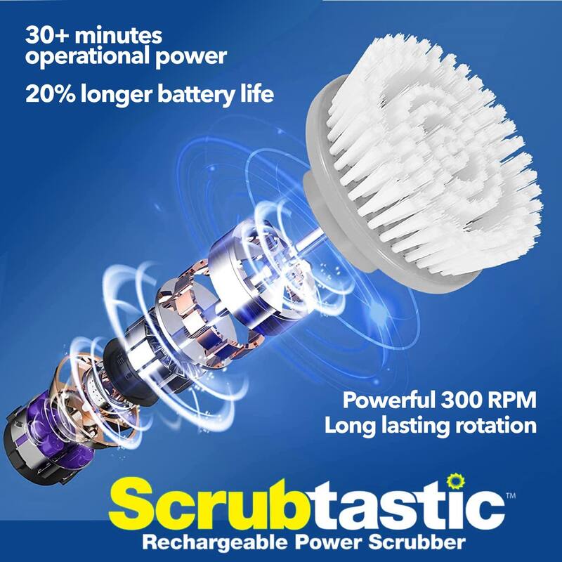 Bell + Howell Scrubtastic Rechargeable Power Scrubber with Extension Handle and 3 Brush Heads - 39 Inches