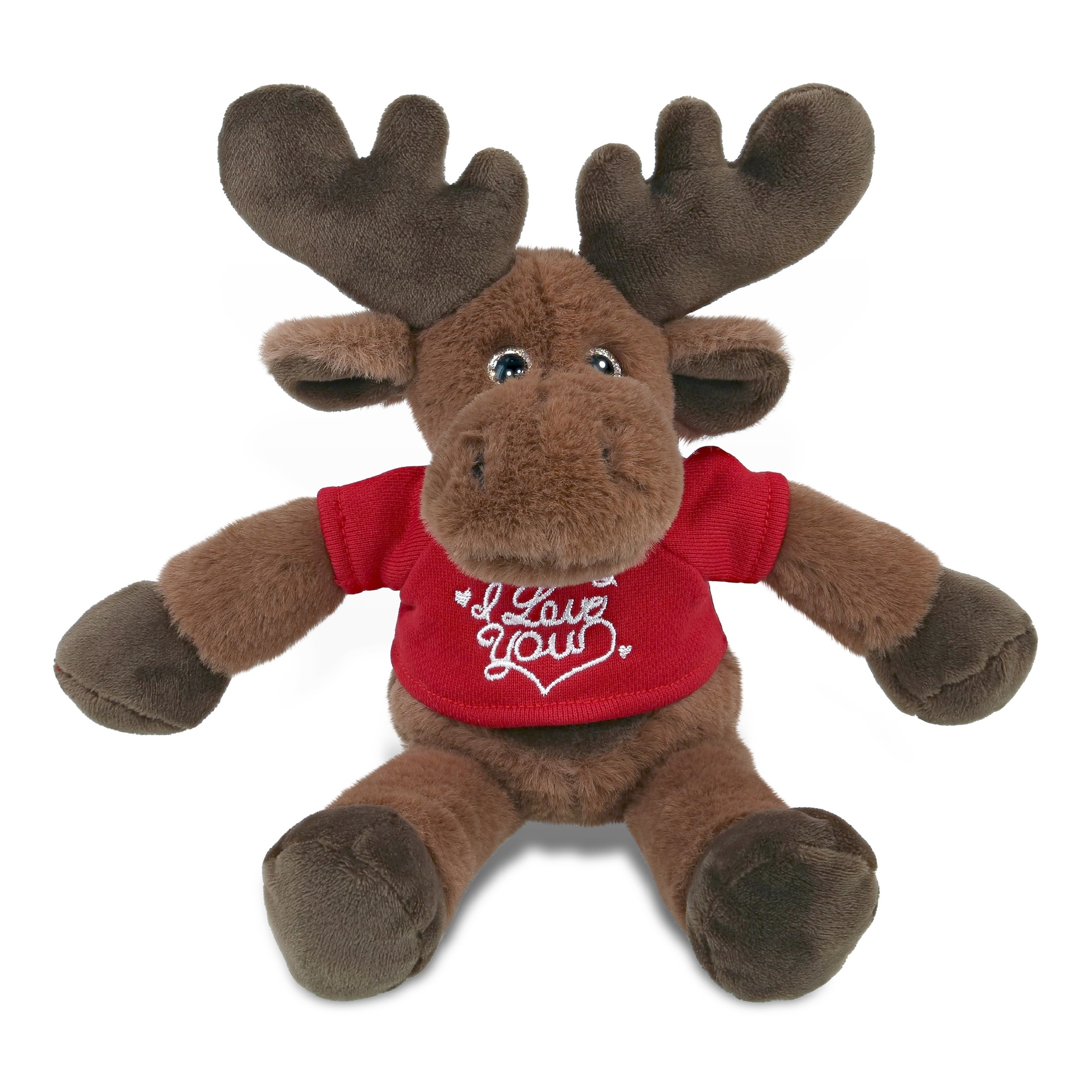 DolliBu I LOVE YOU Super Soft Long Leg Moose Plush with Red Shirt - 10.5 inches