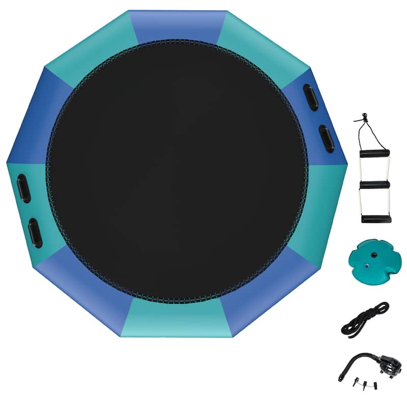 10FT Inflatable Water Bouncer Splash Padded Water Trampoline - Blue