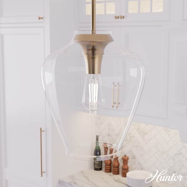 slide 2 of 15, Hunter Vidria 12" 1-Light Pendant - Kitchen Island, Dining Room, Entry - Contemporary, Transitional Alturas Gold - Clear Glass