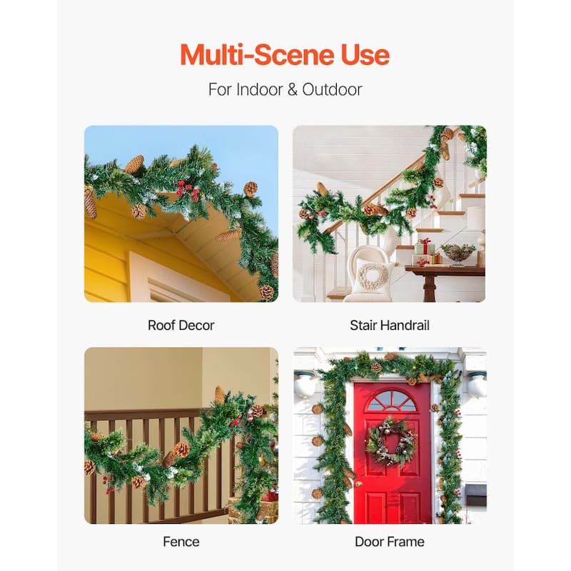 Holiday Greenery Garland 9ft Long with Warm White LED Lights and Lifelike Pinecones - 108.27” x 11.02” x 5.91”