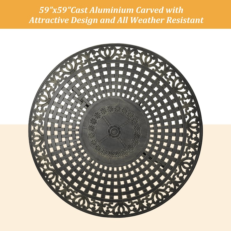 Clihome 59" Cast Aluminum Patio Round Dining Table