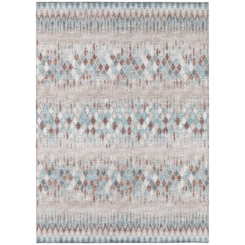 Indoor/Outdoor Rylee Boho Diamonds Washable Rug New - 8' x 10' - Blue
