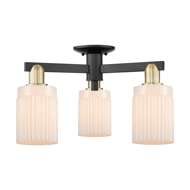 Innovations Lighting 716-3F-11-22 Hadley Semi-Flush Hadley 3 Light 22" - Black Antique Brass / Matte White