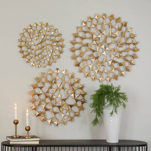 Silver or Gold Metal Industrial Abstract Medallion Wall Art (Set of 3)