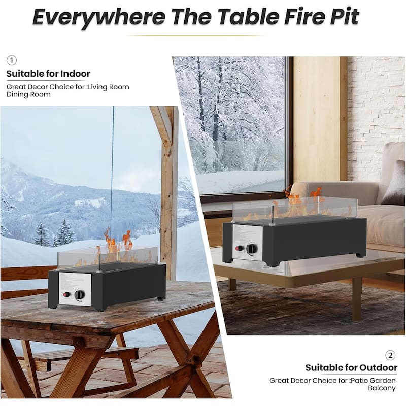 EROMMY 28" Propane Fire Pit Tabletop - 40,000 BTU Stainless Steel, Windshield & Crystal Stones, Indoor/Outdoor Use