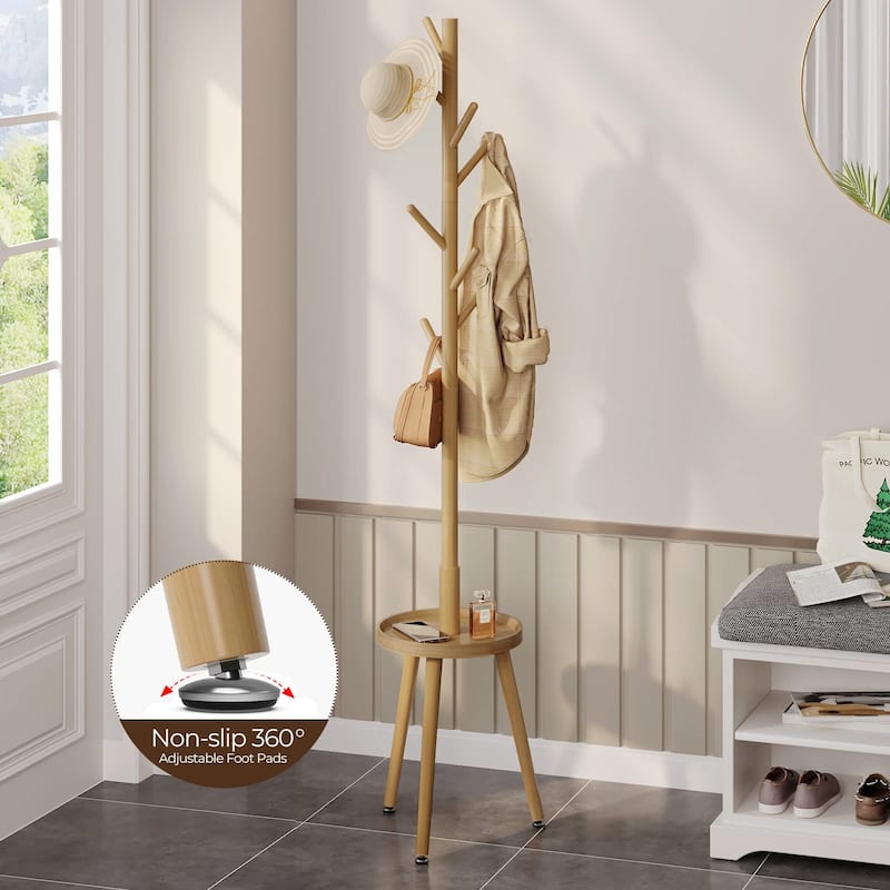 Coat Rack, Wooden Coat Rack Freestanding with Shelf, Coat Tree with 4 Height Options 50.5"-72.6"Hanger Stand