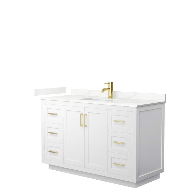 Miranda 54-inch Single Vanity, Quartz Top - White, Gold Trim, Giotto Quartz Top