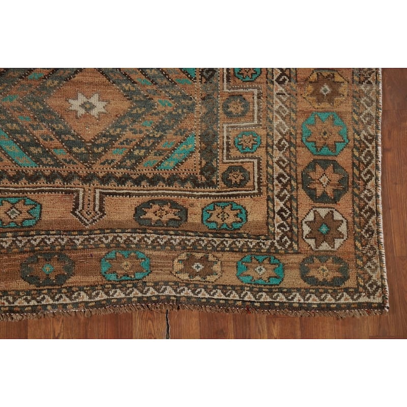 Geometric Shiraz Vintage Persian Area Rug Handmade Wool Carpet - 6'3" x 9'3"