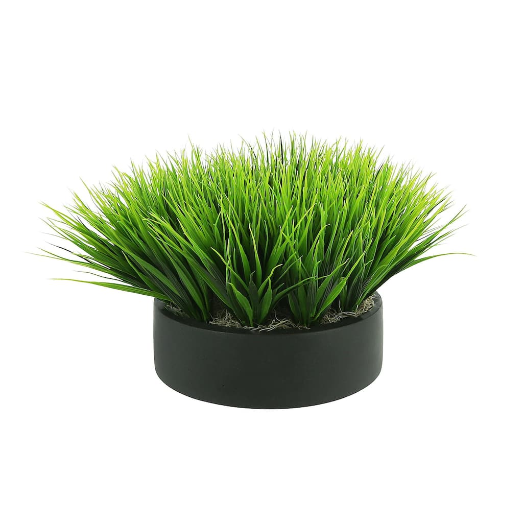 Grass Arrangement in a Round Fiberstone Planter - Green